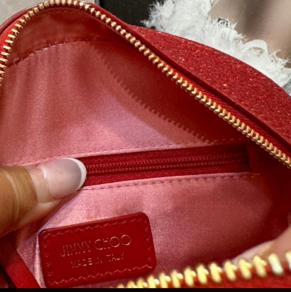 Jimmy Choo Red Glitter Round Crossbody Bag - Picture 5 of 7